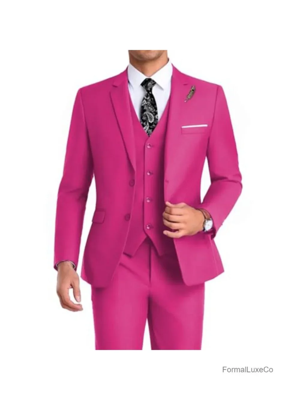 Men's 3-Piece Slim Fit Suit with Vest & Tie, Notched Lapel, 80% Polyester 20%